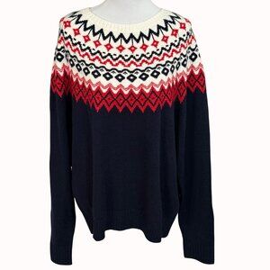 Fair Isle Navy Sweater Mens XL Knit Cozy Warm Cabin Core Pullover Classic Ski